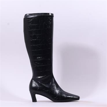 Pedro Anton Xavia Low Heel Long Boot - Black Croc